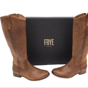 Frye Cognac Brown Melissa Inside Zip Low Heel Knee High Boots 7.5